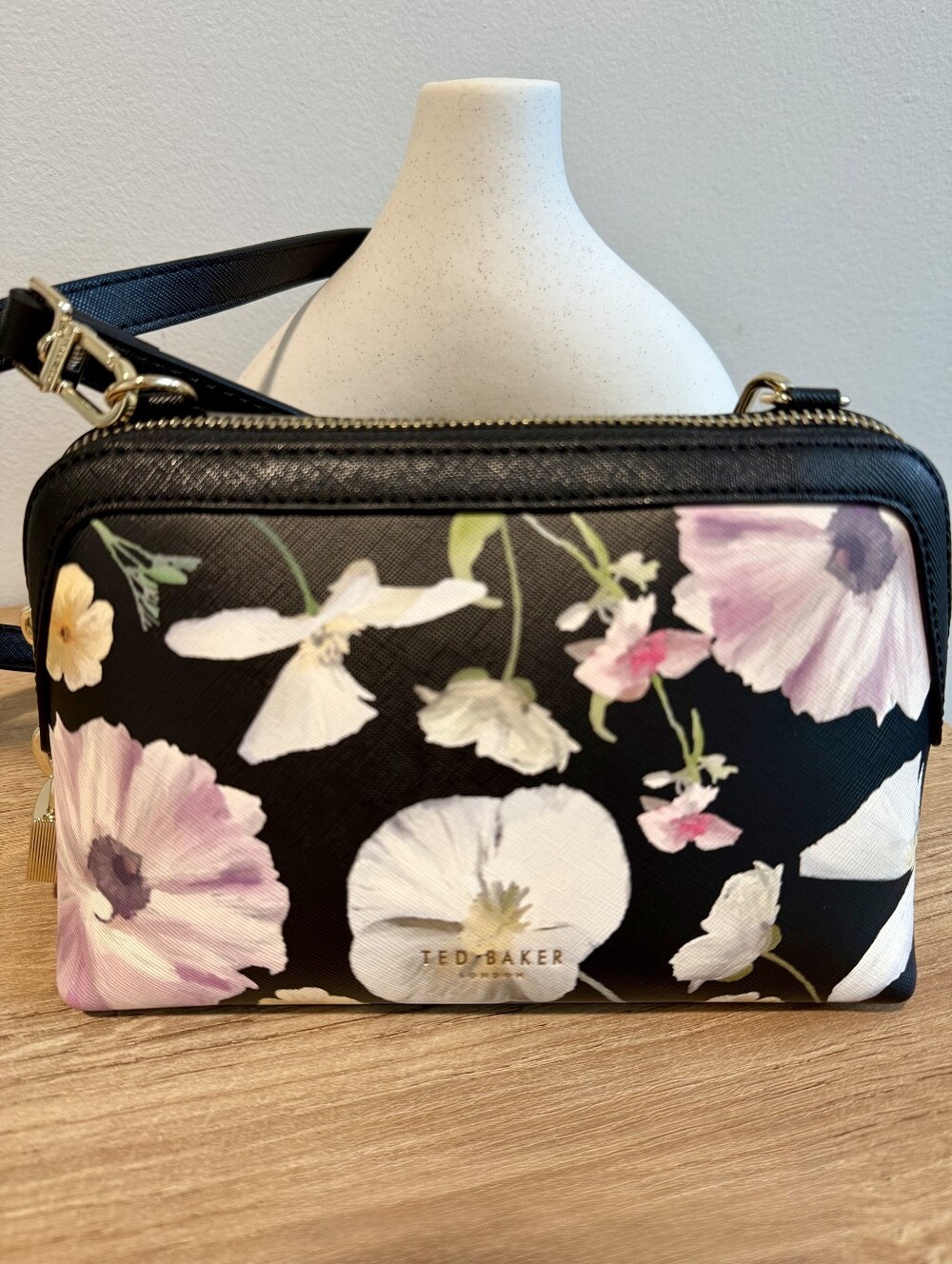 Ted Baker Black Floral Crossbody with Pastel Blooms